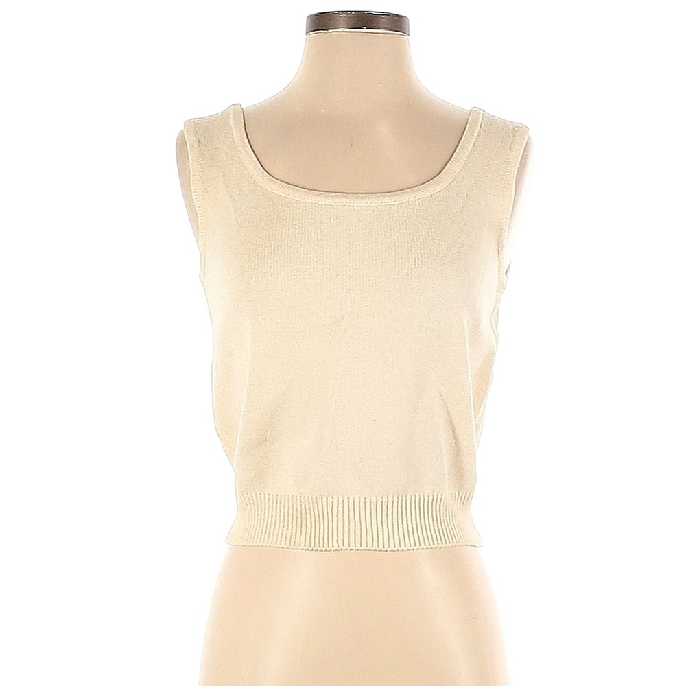 VINTAGE ST JOHN BASICS Cream Knit Sleeveless Top- Size Medium